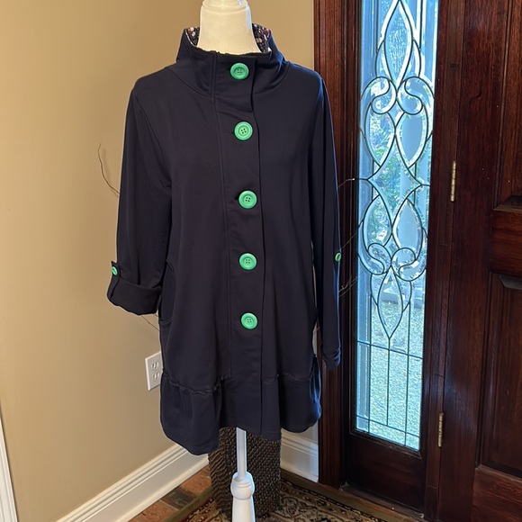 Matilda Jane Navy Blue Button Up ruffle hem Jacket szM - Picture 3 of 10